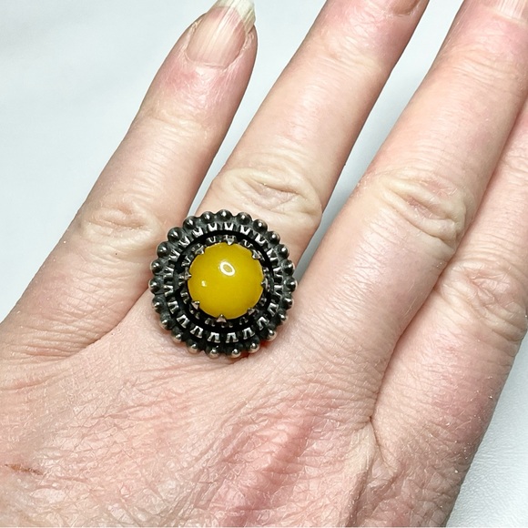 Vintage Amber Sterling Silver Ring SZ 7 - Picture 7 of 8